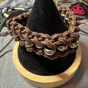 Paparazzi Chocolate Brown Braided Bracelet with Silver Beads